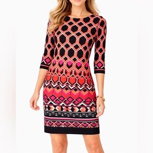 Nine West Pink and Black Geometric Long Sleeve Dress